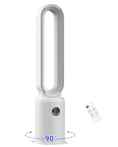 Turmventilator, Rotorlos Ventilator mit Luftreiniger, Turmventilator sehr Leise, 24 Stufen Tower-Ventilator, 12H Timer, Oszillierend LED-Anzeige, Turmventilator mit Fernbedienung für Zuhause