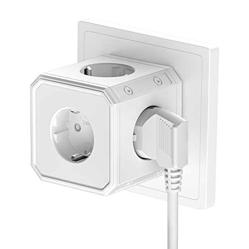 Steckdosenwürfel ohne Kabel, Mehrfachsteckdose ohne Kabel, Mehrfachstecker 5 Fach, Verteiler Steckdose mit Kindersicherung für zu Hause, Bürogerät - Weiß