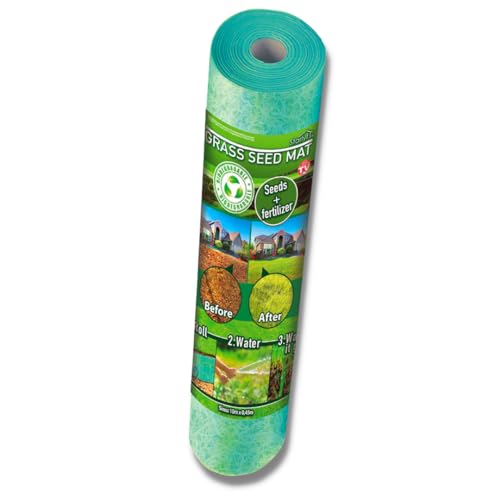 Starlyf Blumenerde Grass Seed Mat, Grassamenmatte, Rasenrolle, Rasenvlies, 10m x 0,45m, Biologisch abbaubar, 3 Schritte, ausrollen, gießen und warten