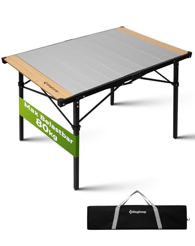 KingCamp Campingtisch klappbar Klapptisch mit Aluminiumrahmen Aufrollbare Tischplatte(102x70 cm) für 4-6 Personen Campingtisch faltbar mit Tragetasche belastbar bis 80 kg,Silber,L