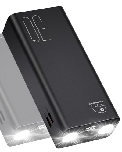 Power Bank 30000mAh：PD 22.5W Schnellladung Externer Akku mit Taschenlampe, Große Kapazität und 3 Ausgänge & 2 Eingänge Radio with