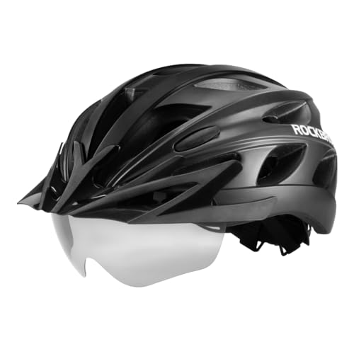 ROCKBROS Fahrradhelm Rennrad Helm Radhelm mit Abnehmbaren Visier Cityhelm Leichter Stadthelm für Damen und Herren MTB 58-62CM Schwarz