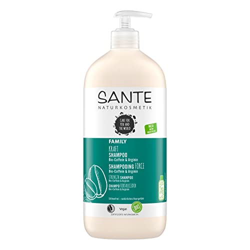 SANTE Naturkosmetik Kräftigendes Shampoo für sprödes Haar, Pflegeshampoo für mehr Glanz und Geschmeidigkeit in Familiengröße, Mit Arginin und Bio-Koffein, Family Strength, 1 x 950 ml