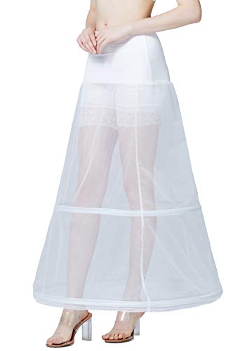 BEAUTELICATE Petticoat Unterröcke Reifrock Damen Rockabilly A Linie Lang für Hochzeit Brautkleid Abendlieid Weiß (Weiß - 2 Reifen,42-44)