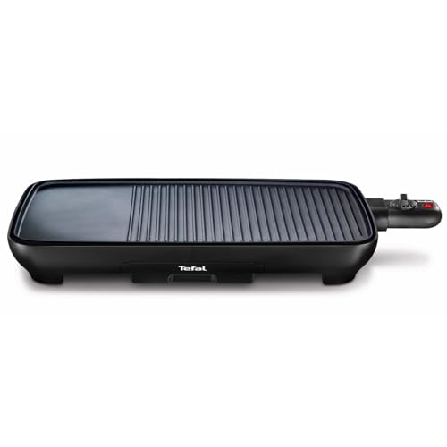 Tefal Tischgrill Malaga TG3918 | Elektrogrill | Regelbarer Thermostat | Antihaftbeschichtete Grillplatte, 2/3 Grill, 1/3 Teppanyaki | Abnehmbares Kabel | Platte+Abtropfschale spülmaschinenfest | 2000W
