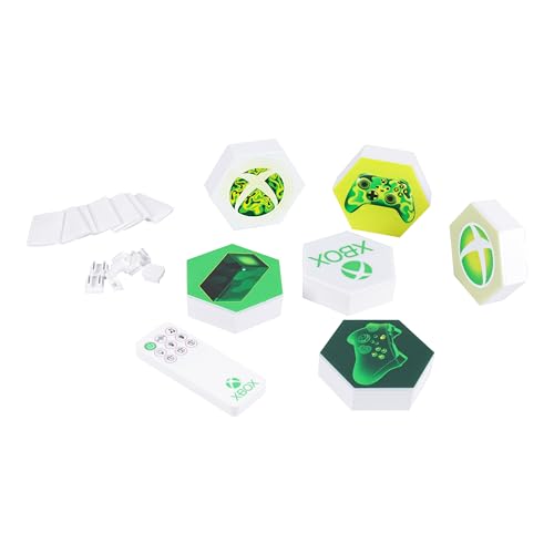 XBOX Paladone Hexagon LED-Leuchten, Frei stehend oder zur Wandmontage, anpassbare Dekoration für das Spielezimmer mit ferngesteuertem Lichtwechsel und musikreaktiven Modi