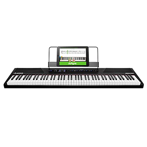 Alesis Recital - 88-Tasten Einsteiger Digital Piano Keyboard mit halbgewichteten Tasten, eingebaute Lautsprecher, Premium-Stimmen, 3-Monatsabo Skoove
