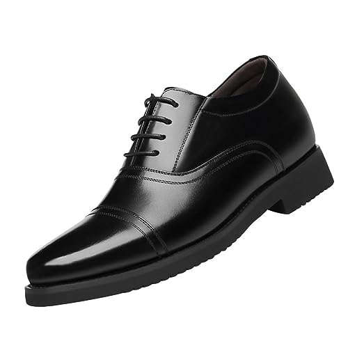 TUMAHE Herren Aufzug Oxfords Lace Up Casual Kleid Schuhe Formale Lace-Up Unsichtbare Höhe Zunehmende Business Schuhe,3.14inchs(8cm) Black,42 EU