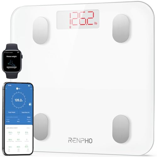 RENPHO Personenwaage Digital, Bluetooth Körperfettwaage mit Hochpräzisions-Sensoren, Smart Waage mit Körperfett und Muskelmasse 180 kg/400 lbs