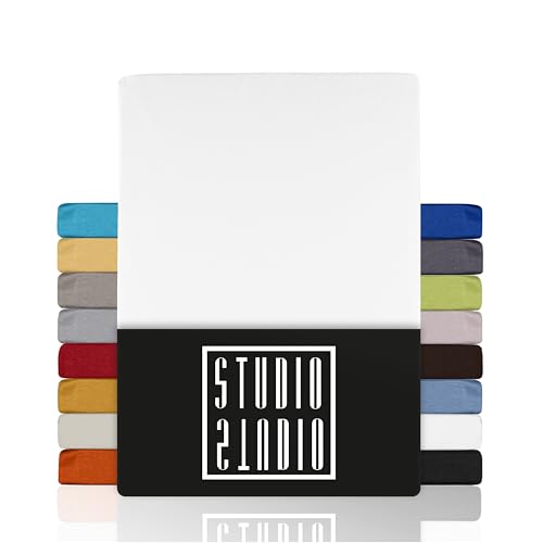 STUDIO Basic Spannbettlaken 180x200cm, 100% gekämmte Baumwolle, Oeko-TEX 100, Markenqualität, Bettlaken Spannbetttuch Jersey 180x200 - Weiß