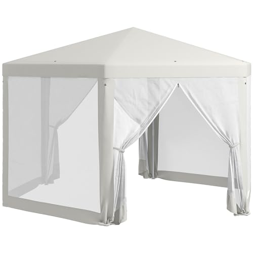 Outsunny Pavillon 394x341,2x250cm Gartenpavillon mit Moskitonetz Partyzelt Gartenzelt Festzelt Zelt 6-eckig Polyester Metall Creme