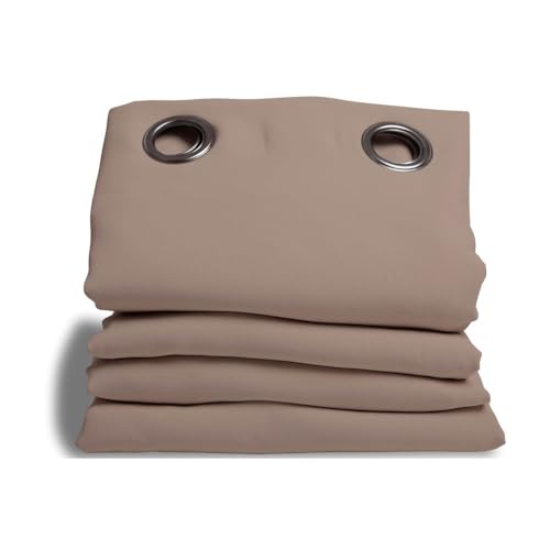 Moondream DecibelControl™ Akustikvorhang 3in1 | Lärmschutz | Thermoisolierung Winter+Sommer | 100% Verdunkelung | Patentierte Technologie | EU Herstellung | Ösen | Beige MC8220 | 140B x 260L cm