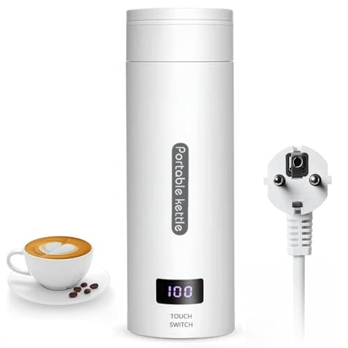 Flintronic Reise Elektrisch Wasserkocher, 500ML Mini Electric Kettle, 220 V/ 300W Thermoskanne, 304 Stainless Steel Liner, Kleiner Tragbarer Elektrischer Wasserkocher mit Automatischer Abschaltung