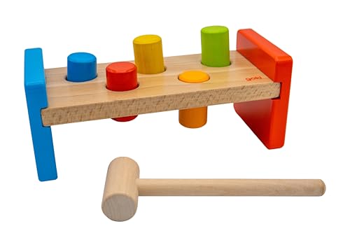 Goki 58581 Hammerbank aus Holz, ergonomisches Hämmern und Zielübungen für die Kleinen, Buntes & Motorikförderndes Spielzeug, 7er Set, ab 2 Jahre