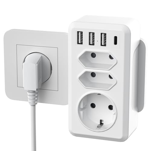 NGUUIQC Doppelstecker für Steckdose, 3 Fach Mehrfachsteckdose mit 1 USB C und 3 USB A, Mehrfachstecker für Steckdose, 7 in 1 Steckdosenadapter für Büro, Zu Hause, Schule, Weiß
