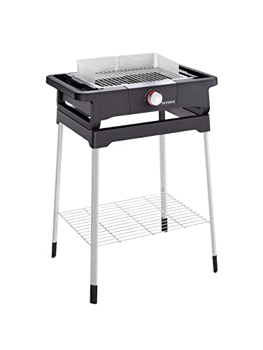 SEVERIN Style Evo Elektrogrill mit Standuntergestell und Ablagerost, Standgrill mit schnellem Grillstart bis 350 °C, Balkon Grill mit optimaler Hitzeverteilung, Schwarz, PG 8124