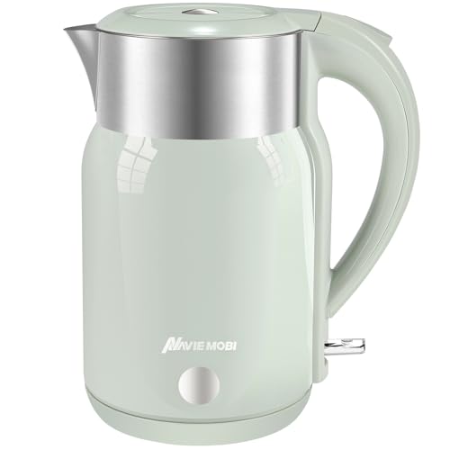 Navie Mobi Wasserkocher Edelstahl mit 1.8 Liter,2200 Watt Schnellkochend Elektrischer Wasserkocher BPA Frei,Doppelwandig,Tropffrei, Automatische Abschaltung, Leise & Kabellos,SGS Zertifiziert,türkis