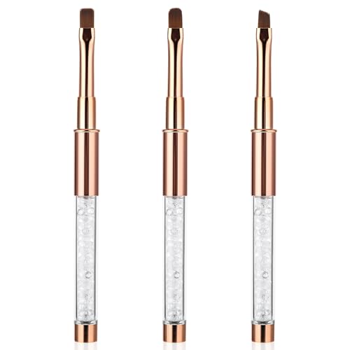 3 Stück Nagel Pinsel mit Deckel, Gel Pinsel Nageldesign Pinsel Nagelbürste Mit Flachem/Rundem/Schrägem Kopf, UV Nägel Gel Detail Nageldesign Stift Für Nagelverlängerungen, Polygele, Aufbaugel