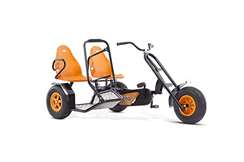 BERG Zweisitzer Pedal-Gokart, Abnehmbarer Beifahrersitz, Für Kinder und Erwachsene ab 5 Jahren, Bis 100 kg, Duo Chopper, Orange/Schwarz
