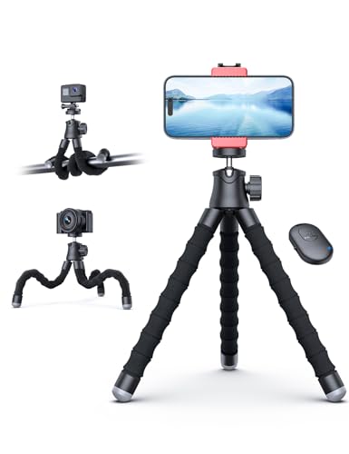 YUMAZLA Handy Stativ - Mini Stativ für Smartphone und Kamera Mit Fernauslöser, 360° Drehbarer Dreibein Mit Längeren und Dickeren Beinen für Mehr Stabilität