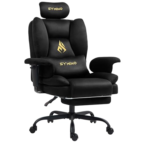 Symino Gaming Stuhl Chefsessel Bürostuhl Ergonomisch, Wildlederimitat Schreibtischstuhl mit Fußstütze Höhenverstellbarer Office Chair Computerstuhl 130kg, Schwarz