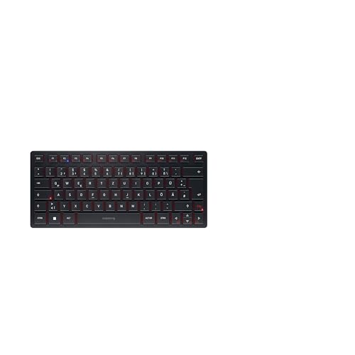 CHERRY KW 9200 MINI, Kompakte Multi-Device-Tastatur für bis zu 4 Geräte, Deutsches Layout (QWERTZ), Verbindung per Bluetooth, Funk oder Kabel, Schwarz