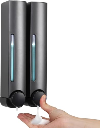 Seifenspender Wandbefestigung - Seifenspender Dusche 2er Set 380ml Duschgel Spender Ohne Bohren,mit Wandhalterung Selbstklebend für Home Hotel Badezimmer Duschspender (Grau)