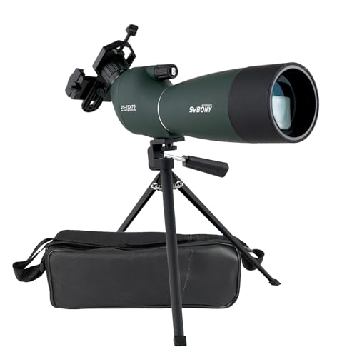 Svbony SV28 Spektiv mit Stativ 25-75x70, BAK4 Prisma FMC Monokular Handy Adapter Abgewinkeltes Okular Wasserdicht Tragetasche Spektive für Sportschützen Vogelbeobachtung