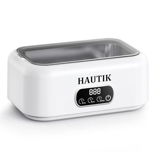 HAUTIK Ultraschallreinigungsgerät 49000Hz, Brillenreinigungsgerät 700ml Ultrasonic Cleaner, Ultraschallreiniger mit 3 Zeitfunktionen und Digitalanzeige, für Brillen, Schmuck, Uhren, Münzen Weiß