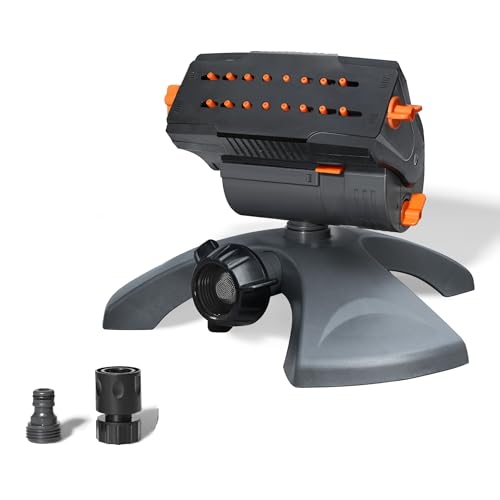Diivoo Mini Turbo Oszillierender Rasensprenger 16 Düsen, Gartensprinkler mit Schnellanschluss und Großer Basis, Wassersprinkler Einstellbare Breite, Reichweite und Durchflussrate, Grau
