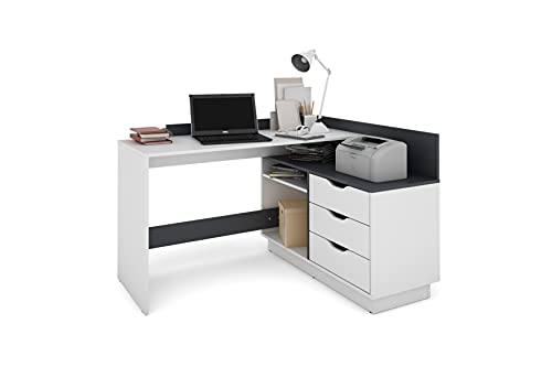 byLIVING Belfast Winkelschreibtisch, weiß/anthrazit, Links oder rechts montierbar, Holzwerkstoff Spanplatte, B 129, H 83,5, T 105 cm