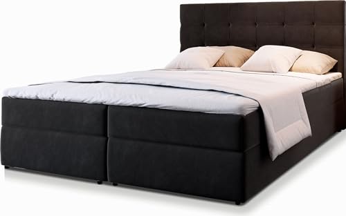 Masseno Boxspringbett GLOS 160x200 cm Komplett-Set mit Matratze und Topper, Polsterbett mit Zwei Bettkästen -Schwarz, Cosmic 100