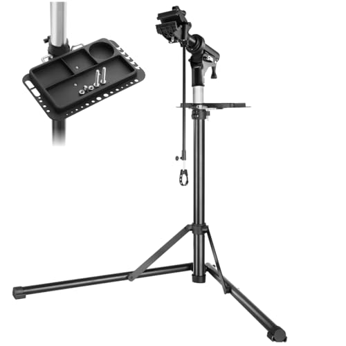 tectake® Fahrrad Montageständer, Belastbarkeit 50kg, Reparaturständer für e Bike, Rennrad, Bike Stand zur Fahrrad Reinigung, Pflege, klappbar, höhenverstellbar, drehbar, magnetische Werkzeugablage