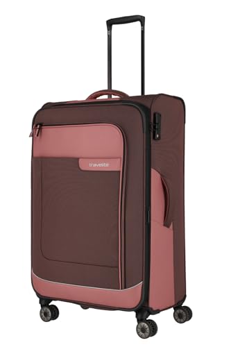 Travelite 4-Rad Koffer Größe L Weichschale aus recyceltem Material, Gepäck Serie VIIA: Trolley mit Dehnfalte + Kantenschutz, 77 cm, 91-103 Liter