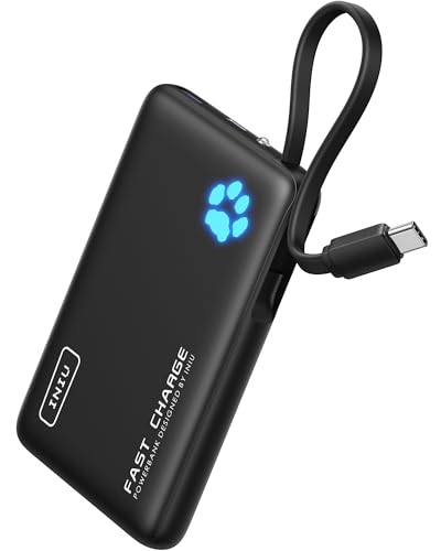 INIU Power Bank, Minigröße 45W 10000mAh PowerBank mit Integriertem USB-C Kabel, PD3.0 QC4.0 USB C In&Out, Klein Aber Stark Externe Handyakkus für iPhone 16 15 14 13 12 Pro Max Mini Samsung S23 iPad