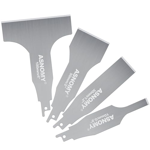 ASNOMY 4Pcs Elektroschaberklingen Elektroschaber, multifunktionaler Säbelsäge Schaber Schabmesser Edelstahl-Elektroschaber,Fliesenreinigungswerkzeuge für Betonböden, Wandreinigung, Metallentrosten