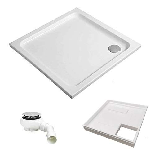 HOESCH KOMPLETT-PAKET: Duschwanne 90 x 90 x 2,5 cm superflach Acryl + Styroporträger/Wannenträger + Ablaufgarnitur chrom