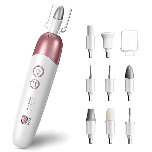 Vexloria Maniküre Set Elektrisch, USB Wiederaufladbar Pediküre Set Fußpflege Elektrisch Nagelfeile mit 8 Aufsätze, LED-Licht, Nagelpflege für Schöne Hände und Füße, (Weiß, Roségold) MJQ005