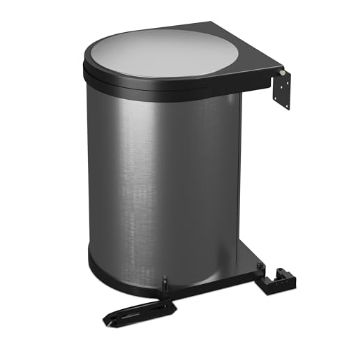 Relaxdays Einbaumülleimer, 12 L, Einbau Unterschrank, Schwenkeimer Küche, HBT: 37x28x28,5 cm, Edelstahl, silber/schwarz