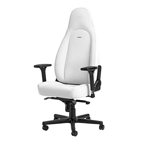 noblechairs ICON White Edition - High-Tech Kunstleder - Schreibtischstuhl Gaming Stuhl 150 kg Belastbarkeit - Chefsessel Bürostuhl Ergonomisch Weiß - Drehstuhl mit Rollen - Inklusive Kissen