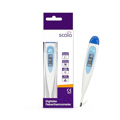 scala SC 17 blau digitales Fieberthermometer mit Fieberalarm wasserfest und einfach zu reinigen. Für Kinder, Babies und Erwachsene zur Messung der Körpertemperatur oral, axial oder rektal