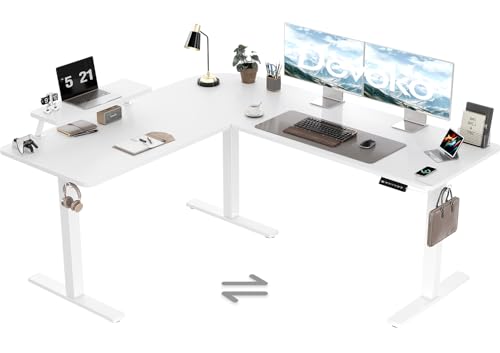 Devoko Höhenverstellbarer Schreibtisch L Form, 160 x 140cm L-förmig Schreibtisch Höhenverstellbar Elektrisch, Eckschreibtisch Ergonomischer Steh-Sitz Tisch Computertisch (Weiß)