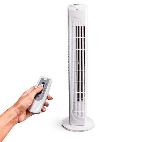 MEDION Turmventilator mit Fernbedienung (3 leise Geschwindigkeitsstufen, 45 Watt Leistung, Timer, zuschaltbare Schwenkfunktion - Oszillation, MD10319) weiß