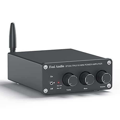 Fosi Audio BT20A Bluetooth Amplifier, Mini HiFi Stereo Amp Integrated Receiver for Home Audio Passive Speakers, BT 5.0 Class D 2.0 Channels, 100W x 2 TPA3116 Chip, Treble & Bass Control Knob