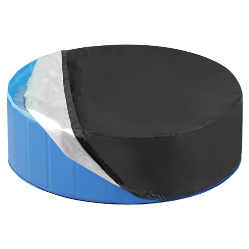 Poolabdeckung Rund für Hundepool, 122 x 30cm Wasserdicht UV-Schutz Kinderpool Planschbecken Abdeckung, Faltbare Wasserdicht Hundepool Abdeckung für Dog Pool Hundeplanschbecken Schwarz