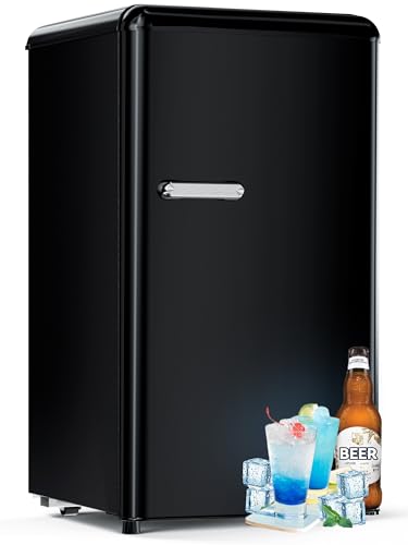 Devoko Kühlschrank mit Gefrierfach,75L Retro-Design Mini Kühlschrank klein,einstellbarer Thermostat, leise,geeignet für Zuhause, Büro und Hotel Schwarz