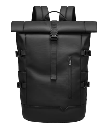 GYakeog Rolltop Rucksack Groß 33L Wasserdichte Laptop Rucksack Herren Damen 15,6 Zoll Schulrucksack Leicht Fahrradrucksack Anti-Diebstahl Sportrucksack für Reisen Radfahren Uni Freizeit-Schwarz