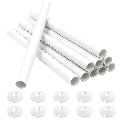 10 Stück Heizungsrohr Verkleidung mit 10 Stück Heizungsrohr Rosette Weiß Heizungsverkleidung 200mm x 15mm Kunststoff Rohrverkleidung für Heizungsrohre Heizkörper