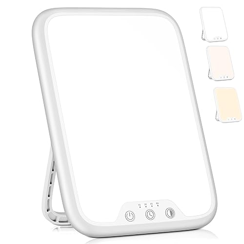 VTHW Tageslichtlampe, 10000 Lux lampe mit Memory Funktion, 4 Timer, 3 Lichtfarben Sonnenlicht Lampe mit Knopf-Steuerung, Stufenlosem Dimmen, 90° Halterung, für Hause/Büro