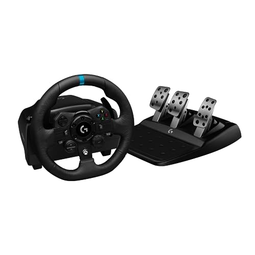 Logitech G G923 TRUEFORCE Gaming Rennlenkrad mit Pedalen, Kraftrückkopplung bis 1000 Hz, reaktionsschnelles Fahren, Doppelkupplungssystem, Echtleder Lenkrad, für Xbox Series X|S, Xbox One, PC, Schwarz